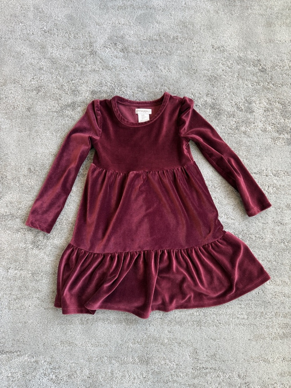 CYNTHIA ROWLEY Girls' Burgundy Velvet Long-Sleeve Dress